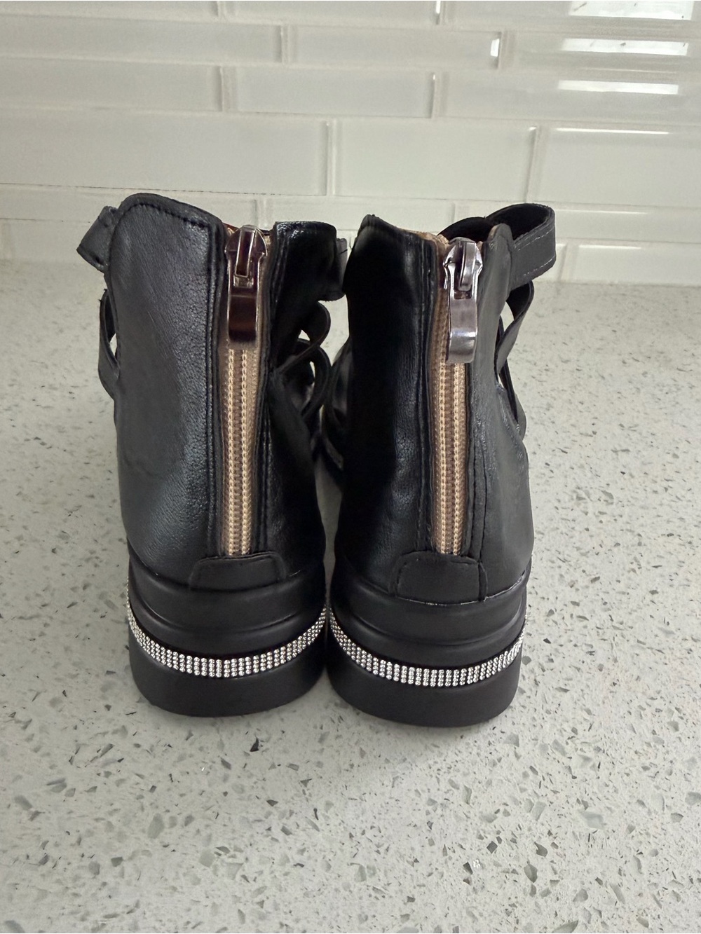 Bellmere Hannah gladiator style Sandals- Black with Rhinestone Trim - Picture 4 of 15